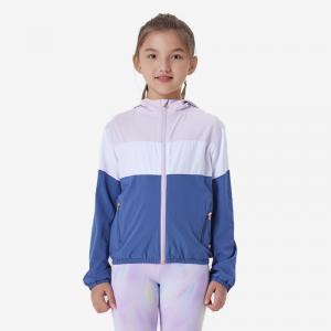 Женская детская лёгкая дышащая куртка для фитнеса Domyos - синий/белый/розовый