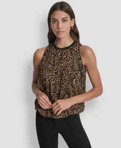 Женский топ без рукавов с принтом и подолом-пузырьком DKNY, коричневый