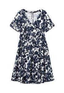 Коктейльное платье с цветочным принтом и тканевым поясом Sheego, синий