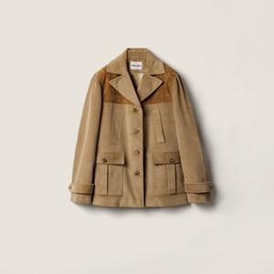 Куртка из вельвета и кожи на одной пуговице MIU MIU, шнур