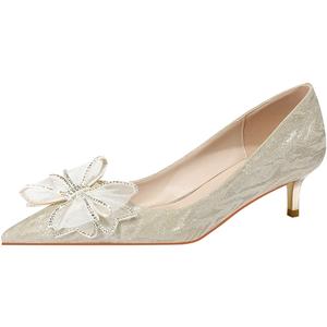 Туфли на тонком каблуке 4,5 см, женские, золотистые Lan Miao, Gold 4.5Cm