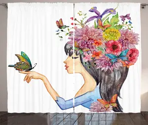 ABAKUHAUS Яркая деревенская штора, Женщина с длинными волосами, универсальная ленточная штора для гостиной с петлями и крючками, 280 x 175 см, разноцветная Abakuhaus