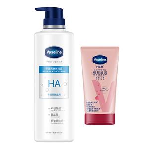 Набор для ухода Alpha Hydroxy Acids/Hyaluronic Acid/Niacinamide: гель для душа и крем для рук Vaseline, hyaluronic acid shower gel 500ml + nail and hand cream 50ml
