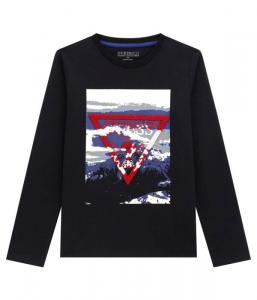 Лонгслив Guess Regular Fit с принтом, черный / белый / синий