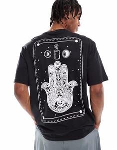 Футболка ONLY & SONS черного цвета оверсайз с принтом «Рука Фатимы»