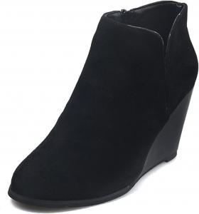 Женские ботильоны на танкетке, модные замшевые с круглым носком, боковой молнией, стильные ботинки Челси с толстым каблуком, короткие туфли Generic, Black