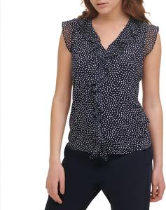 Женская блузка без рукавов Tommy Hilfiger с рюшами спереди из микс-медиа, Midnight/Ivory