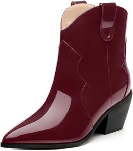 Женские ковбойские ботинки SKYSTERRY, женские вестерн-батильоны с заостренным носком, высоким массивным каблуком, лакированные, модные, на каждый день, для вечеринок, шопинга, свиданий, Burgundy