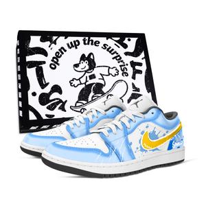 Jordan Air 1 Icy Flame устойчивые к истиранию винтажные баскетбольные кроссовки unisex синий белый желтый