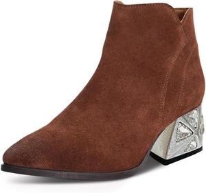 Женские специальные ботильоны YDN с камнями, на высоком каблуке, заостренный носок, массивный каблук, боковая молния, V-образный вырез, нарядные ботильоны на каждый день, размеры 4-16 US, Brown