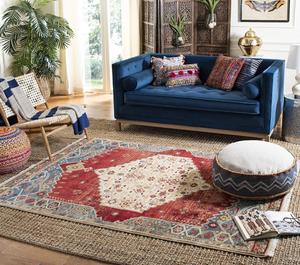 Ковер SAFAVIEH, 275 x 381 см, Kashan Collection, Ivory & Blue, традиционный восточный дизайн, не линяет и прост в уходе, идеален для помещений с высокой проходимостью в гостиной, спальне (KSN300B)