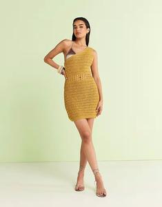 Мини-платье на одно плечо ASOS DESIGN, связанное крючком, оливкового цвета