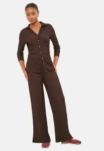 Блузка с зауженной талией и жатой отделкой на пуговицах Lipsy, Chocolate Brown