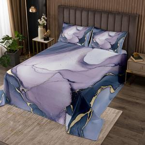 Erosebridal Комплект постельного белья Marble Soft Quilts с мраморным узором в сине-фиолетовых и золотых тонах, современный абстрактный тай-дай, легкий и комфортный, Blue,purple,goden