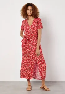 Платье на каждый день с цветочным декором и пуговицами Apricot, Red