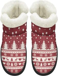 Зимние ботинки KEIAHUAN для женщин с меховой подкладкой, теплые ботинки без шнурков для холодной погоды, для прогулок на улице, Red Christmas