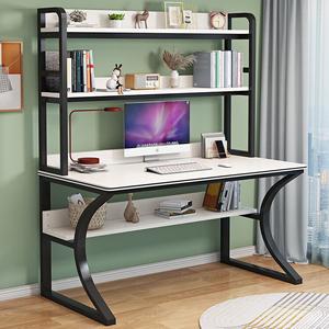 Письменный стол Xinmeikai, компьютерный стол для съемных квартир, простой домашний офисный стол с комбинацией книжной полки, ученический письменный стол, черная рама с полосатым белым, длина 140 см ширина 60 см высота 170 см
