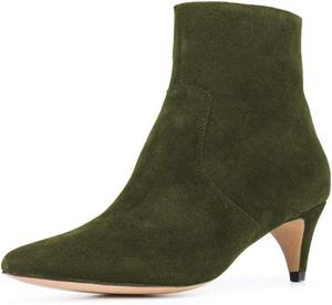 Женские ботильоны XYD с острым носком, низким каблуком-китеном, классической боковой молнией, элегантные зимние туфли для девушек, Dark Olive