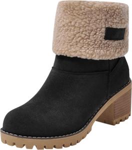 Ботинки Dotmalls Dotmalls для пожилых людей, зимние ботинки с толстым каблуком, с подкладкой из шерпы, удобные ботинки на среднем толстом каблуке из замши для снега, теплые ботильоны Generic, Black