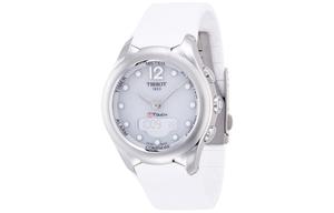 TISSOT Часы Solar Quartz Movement Men's Watch Watch 37mm White Dial Stainless Steel Case Rubber Strap, White