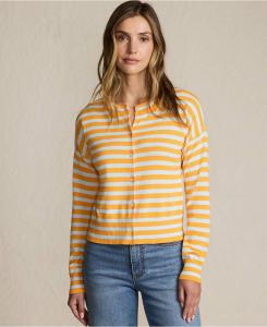 Женский укороченный кардиган из тонкой ткани с круглым вырезом Lands' End, Sweet mango/ice blue breton