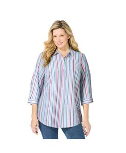 Рубашка больших размеров с идеальным рукавом три четверти Woman Within, Multi stripe