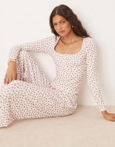 Топ с длинными рукавами и ажурным узором от ASOS DESIGN с мелким цветочным принтом