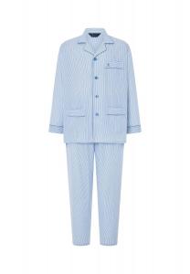 Мужская пижама из поплина с длинным воротником с лацканами в полоску синего цвета El Búho NOCTURNO, синий