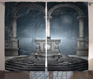 Штора ABAKUHAUS в готическом деревенском стиле, каменный алтарь в римском стиле, универсальная ленточная штора для гостиной с петлями и крючками, 280 x 225 см, серо-голубой Abakuhaus