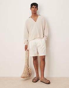 Шорты из чистого льна Selected Homme белого цвета