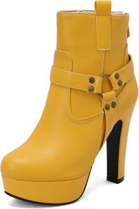 Женские ботильоны на платформе с каблуком, круглым носком и пряжкой Renessmi, Yellow 5