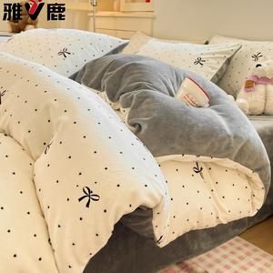 Yalu Пододеяльник 180х220 см, молочный вельвет, утолщенный, узор Butterfly Dian Dian Xin LF