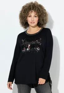 Классический топ pailletten schriftzug rundhals с длинными рукавами Ulla Popken, Black