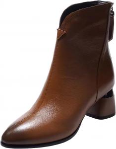 Женские ботильоны на каблуке, модные с заостренным носком, массивным блок-каблуком, на молнии, короткие кожаные ботинки для женщин, туфли под платье, осень-зима, элегантные Generic, 2-Brown