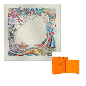 HERMES Шелковый платок 100% хлопок женские white