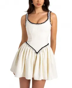 Мини-Платье из твида кокобукле с V-образным вырезом на талии Miss Circle, белый