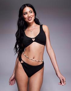 Эксклюзивные плавки бикини Frolic с завышенной талией и отделкой в ​​виде сердца в черном цвете The Frolic