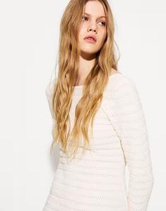 Платье Bershka фактурное миди белого цвета - CREAM