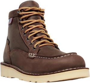 Женские ботинки Danner Bull Run Moc Toe 6 - прочная кожа полного зерна с противоскользящей подошвой на платформе и стелькой с трехуровневой амортизацией, электропроводящие, коричневый