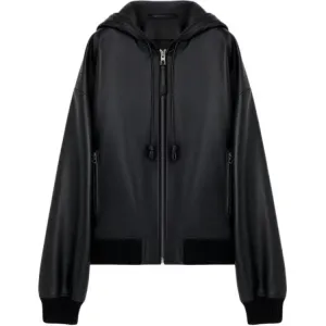 Кожаная куртка с капюшоном LOEWE, черный