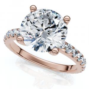 Помолвочное кольцо с сертифицированным бриллиантом круглой огранки 3,40 карата, выращенное в лаборатории золото 14 карат Pompeii2, 14K Rose Gold