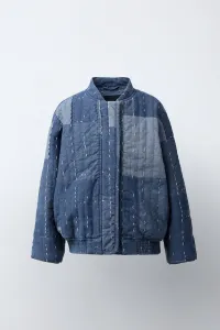 Бомбер в стиле пэчворк Zara, синий/индиго