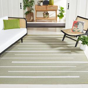 Ковер SAFAVIEH, 183 x 183 см, Montauk Collection - Ivory & Light Green, ручной работы плоское переплетение бохо кантри хлопок современная полоска, идеально для помещений с высокой проходимостью в гостиной, спальне (MTK311W)