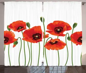 Штора ABAKUHAUS Floral Rustic, пасторальный цветочный ботанический рисунок, универсальная ленточная штора для гостиной с петлями и крючками, 280 x 175 см, красно-зеленая Abakuhaus