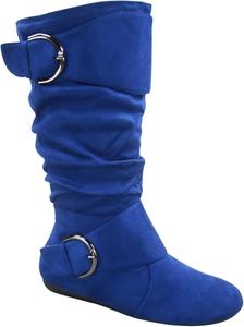 Женские закрытые сапоги среднего голени с круглым носком, застежкой с боковой молнией и плоским каблуком FZ-Fits, Royal Blue
