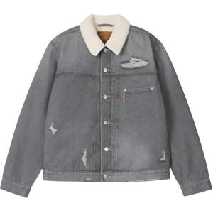 Levis Мужская джинсовая куртка серые с отворотом, утолщенные, другие