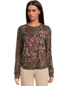 Женская футболка Johnny Was Penellope с рельефными рукавами, Og Leopard