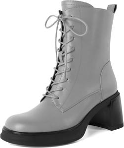 Женские боевые ботинки SAMMITOP на шнуровке, укороченные ботильоны с низким каблуком, массивной платформой, круглым носком и высотой каблука 2,5 дюйма, Grey