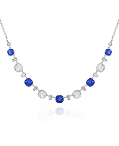 Крупное ожерелье с серебристо-голубыми и прозрачными стеклянными камнями, 18 дюймов + удлинитель 3 дюйма T Tahari, silver
