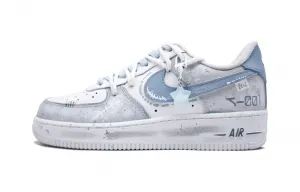 Nike Кроссовки Air Force 1 Blue Stars с антискользящим покрытием, износостойкие, низкие, для скейтбординга, унисекс, белые, серые